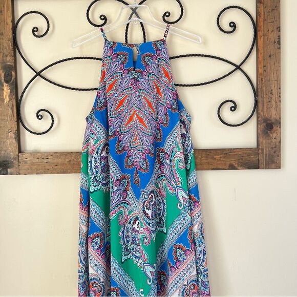 Y2K MSK Colorful Paisley Festival Hanky Hem Halter Fairycore Whimsy Dress Sz.12 - Picture 3 of 14